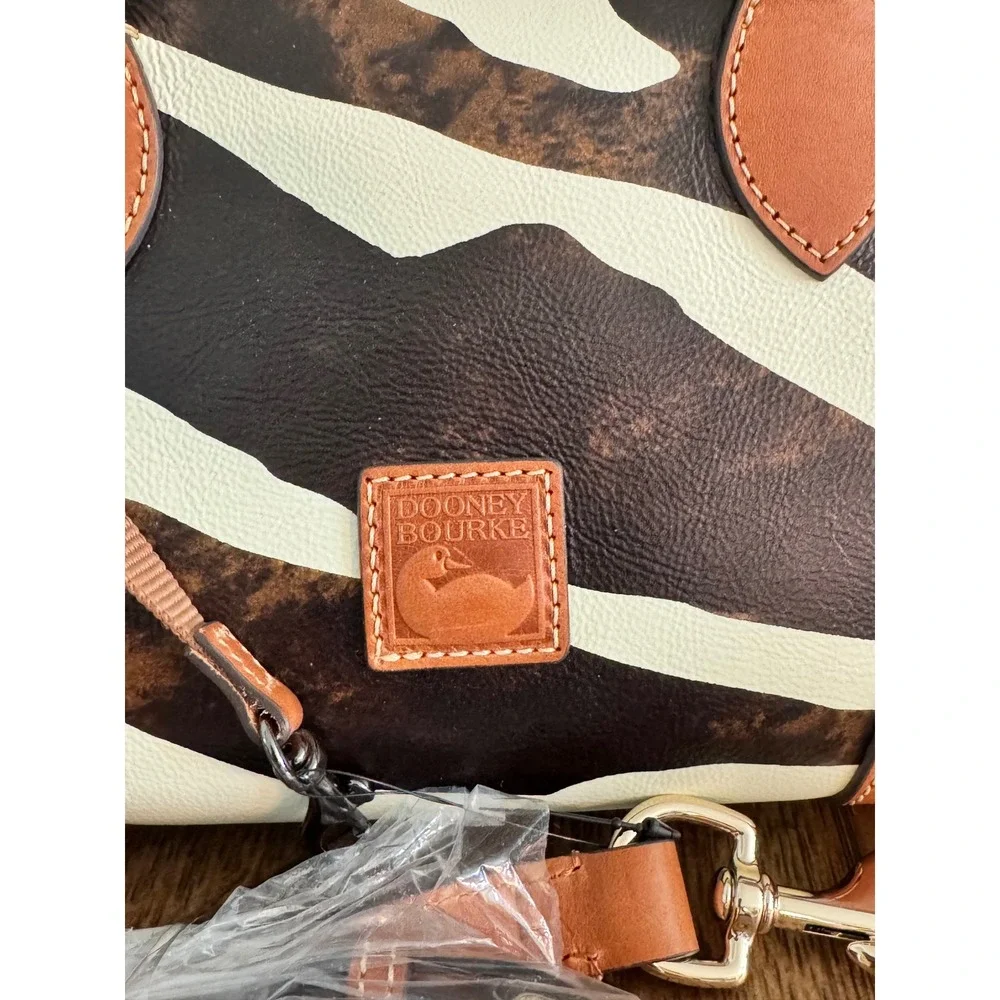 Dooney & Bourke Zebra Print Satchel Bag Tan Leather Trim NWT V1233052